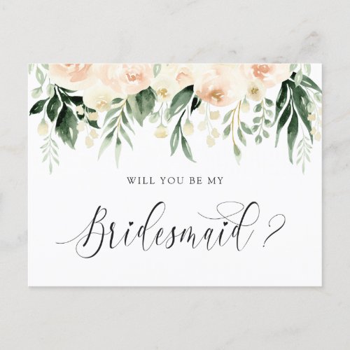 Floral Blush Bouquet Will You Be My Bridesmaid Holiday Postcard