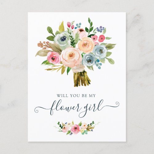 Floral Blush Bouquet Will You Be My Flower Girl Holiday Postcard