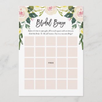 Floral Blush Bridal Shower Bingo Game Card by NBpaperco at Zazzle