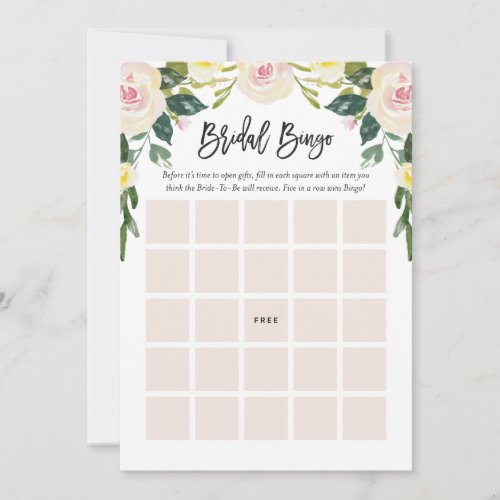 Floral Blush Bridal Shower Bingo Game Card