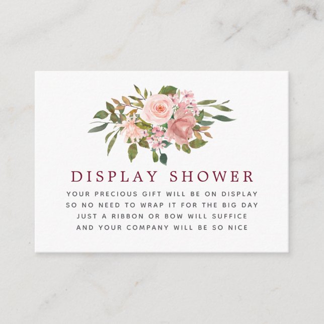 Floral Blush & Burgundy Baby Shower Display Shower Enclosure Card (Front)