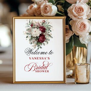 Floral Blush Burgundy Bridal Shower Welcome Poster
