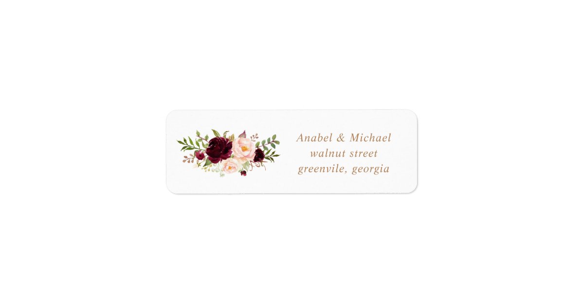 Floral Blush Burgundy Elegant Wedding Address Label | Zazzle