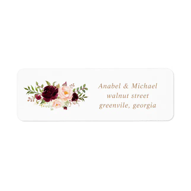Floral Blush Burgundy Elegant Wedding Address Label | Zazzle