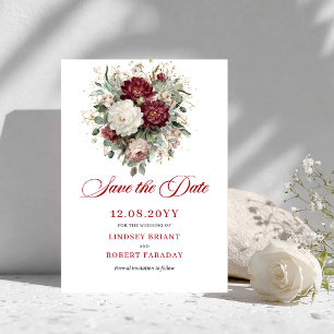 Floral Blush Burgundy Gold Save The Date Card
