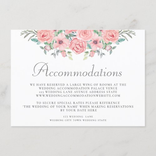 Floral Blush Burgundy Wedding Accommodations Enclosure Card