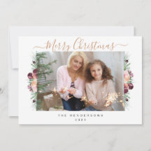 Floral Blush Calligraphy Merry Christmas Photo