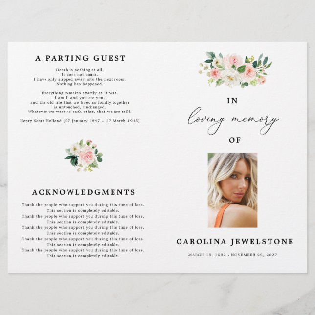 Floral Blush Celebration Of Life Program (Front)