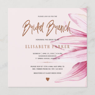 Floral blush copper glitter script bridal brunch invitation