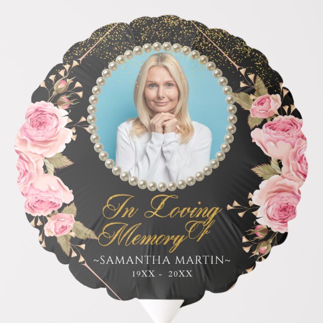 Floral Blush Elegant Funeral Photo Memorial Balloon (Front)