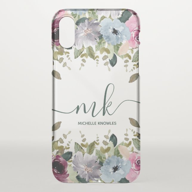 Floral Blush Fancy Initials and Name Uncommon iPhone Case (Back)