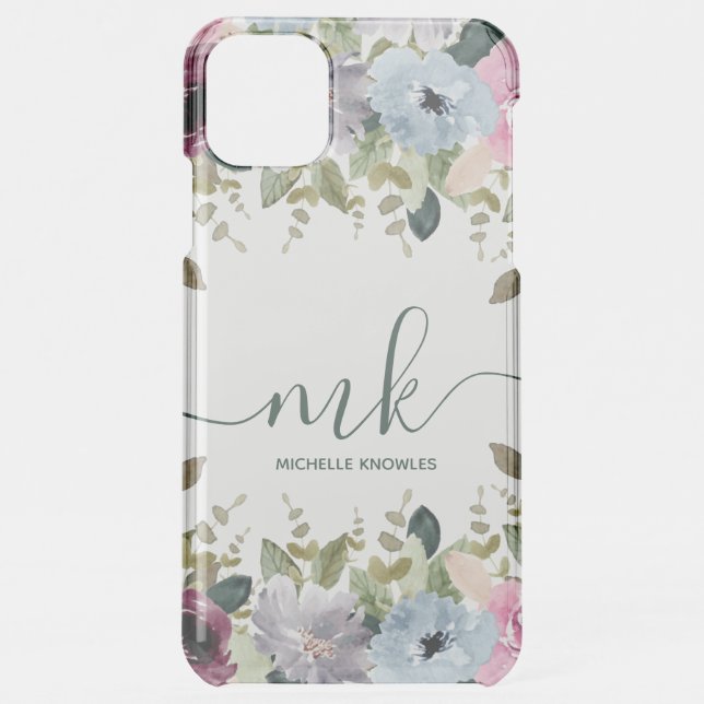 Floral Blush Fancy Initials and Name Uncommon iPhone Case (Back)