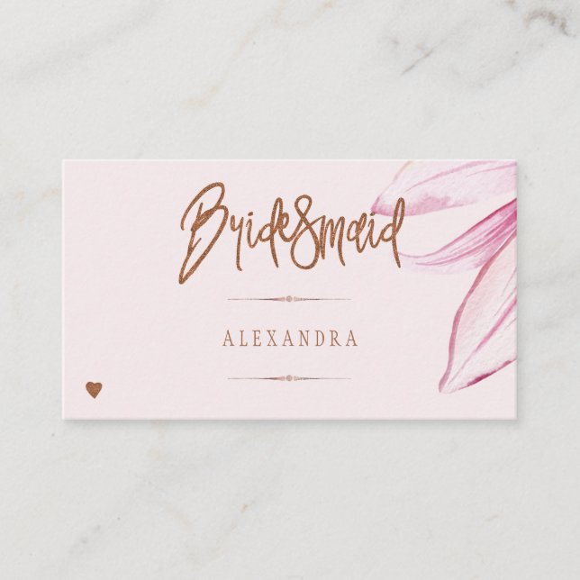 Floral blush glitter script bridal brunch namecard (Front)