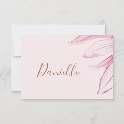 Floral blush glitter script bridal brunch namecard thank you card