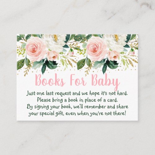 Floral Blush Gold Baby Shower Book Request Enclosure Card