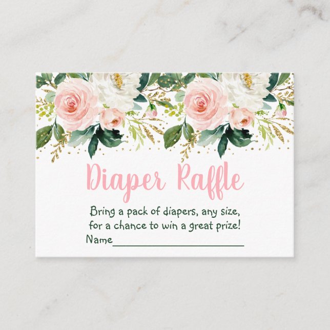Floral Blush Gold Baby Shower Diaper Raffle Enclosure Card (Front)