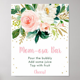 Floral Blush Gold Baby Shower Mom-osa Bar Sign