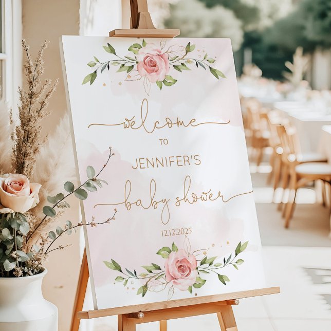Floral blush gold baby shower welcome foam board (Creator Uploaded)