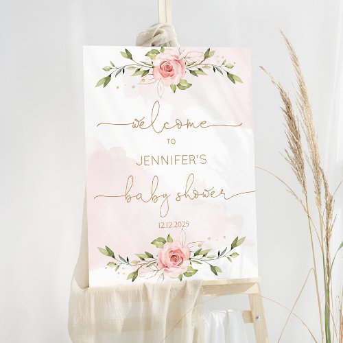 Floral blush gold baby shower welcome foam board
