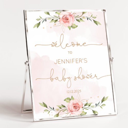 Floral blush gold baby shower welcome foam board poster