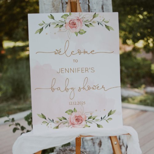 Floral blush gold baby shower welcome foam board poster