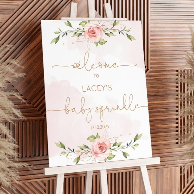Floral blush gold baby sprinkle welcome foam board (Creator Uploaded)