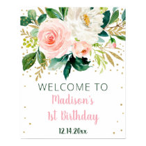 Floral Blush Gold Boho Birthday Welcome Poster