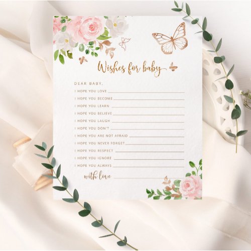 Floral Blush gold butterfly wishes for baby
