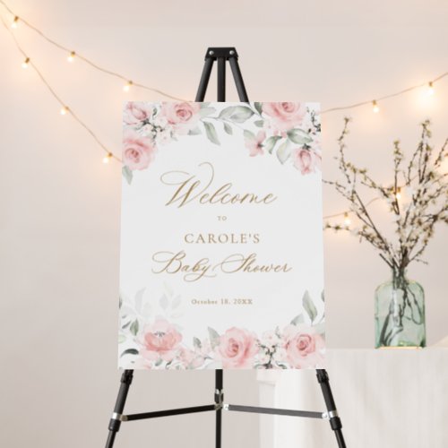 Floral Blush Gold Greenery Baby Shower Welcome Foam Board