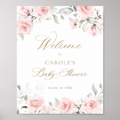 Floral Blush Gold Greenery Baby Shower Welcome Poster