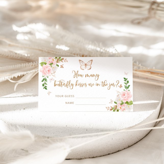 Floral blush gold guess how many butterfly kisses enclosure card (Creator Uploaded)