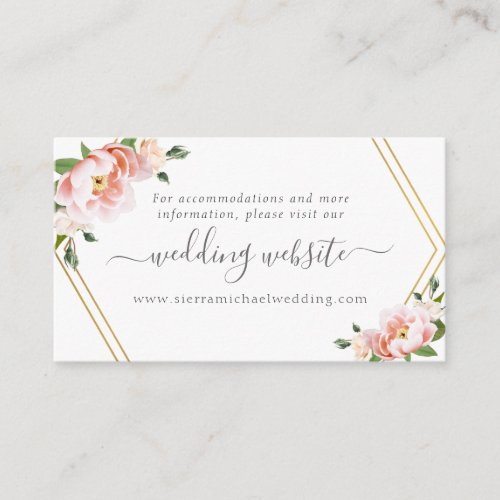 Floral Blush Gold Mint Green Wedding Website Enclosure Card