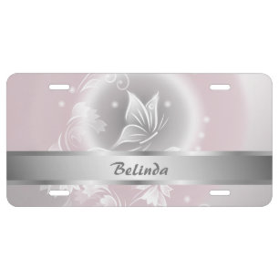 Floral Blush Gray Butterfly Personalize License Plate