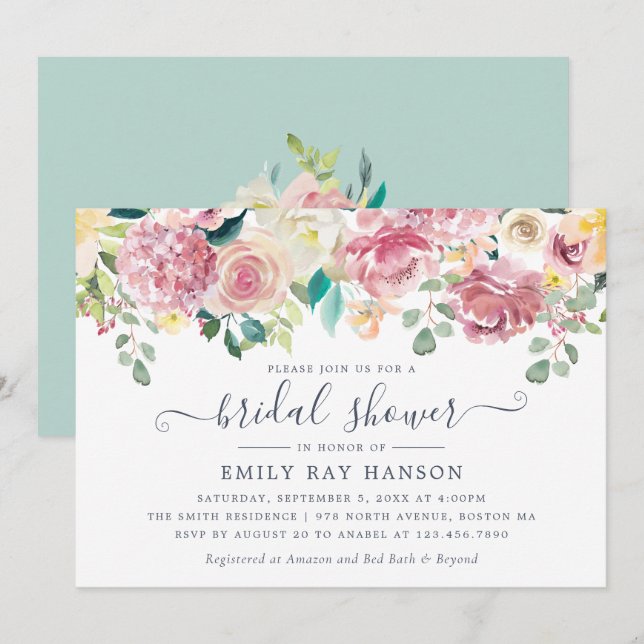 Floral Blush Greenery Eucalyptus Bridal Shower Invitation (Front/Back)