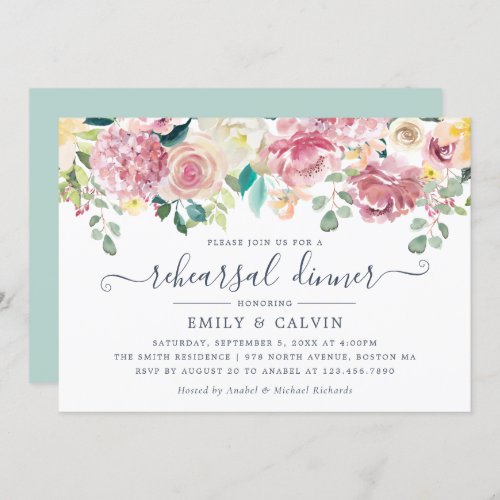 Floral Blush Greenery Eucalyptus Rehearsal Dinner Invitation