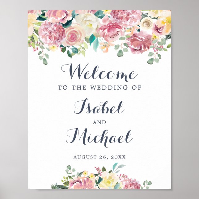 Floral Blush Greenery Eucalyptus Welcome Sign (Front)