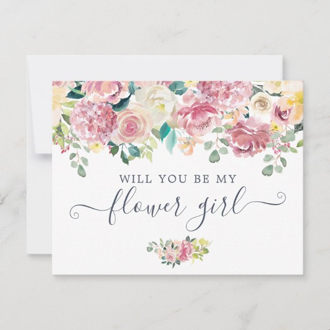 Floral Blush Greenery Eucalyptus Will You Be My Invitation (Front)