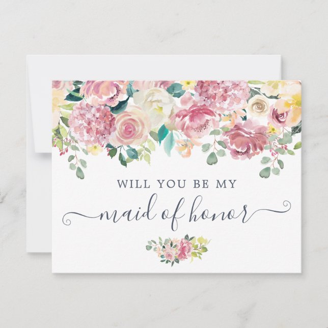 Floral Blush Greenery Eucalyptus Will You Be My Invitation (Front)