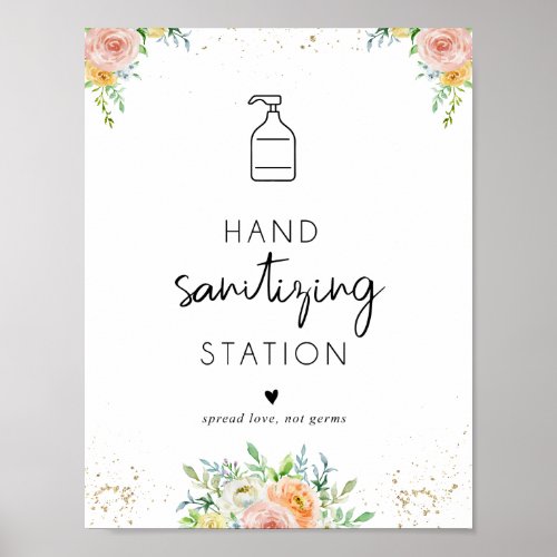 Floral blush Hand Sanitizing Station Poster