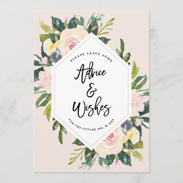 Floral Blush Handwritten Advice & Wishes Mr & Mrs Card (Front)