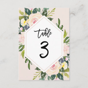 Floral Blush Handwritten Table 3 Number Card