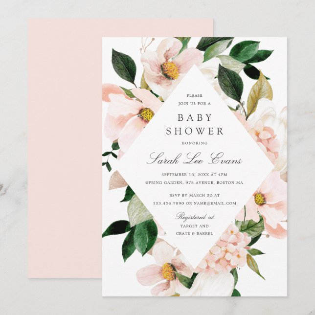 Floral Blush Hydrangea Elegant Chic Baby Shower Invitation (Front/Back)