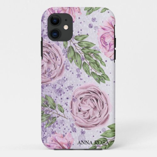  Floral Blush Lavender PEONY Purple Glitter iPhone 11 Case