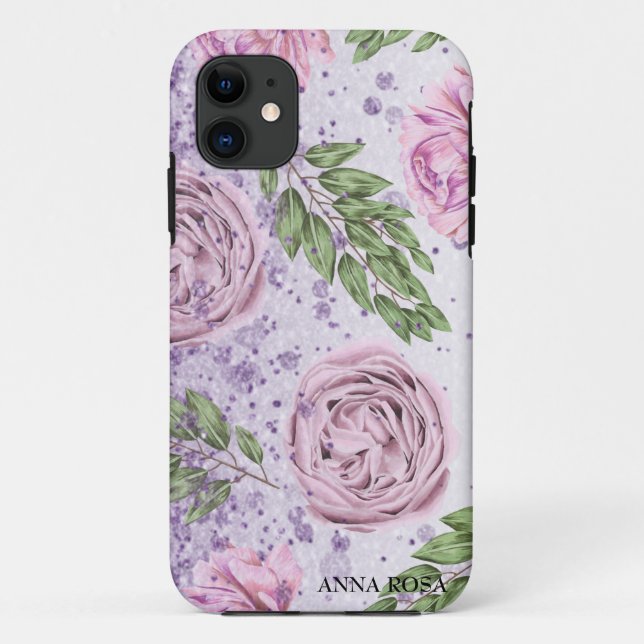 *~* Floral Blush Lavender PEONY Purple Glitter Case-Mate iPhone Case (Back)