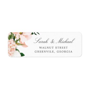 Floral Blush Magnolia Hydrangea Elegant Address Label by HannahMaria at Zazzle