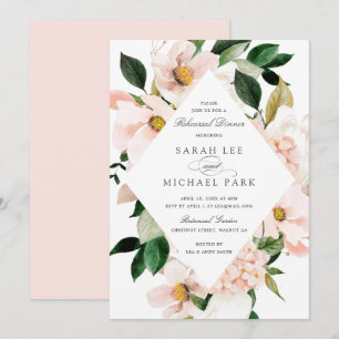 Floral Blush Magnolia Hydrangea Elegant Rehearsal Invitation