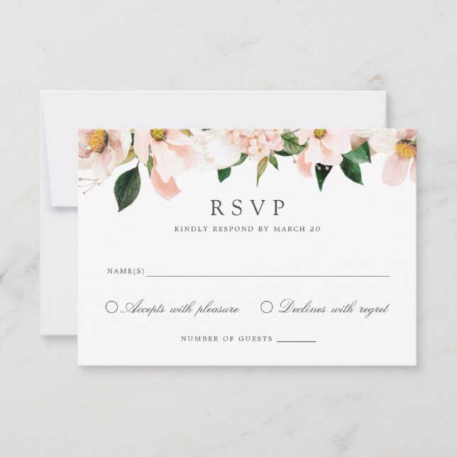 Floral Blush Magnolia Hydrangea Elegant RSVP Card (Front)