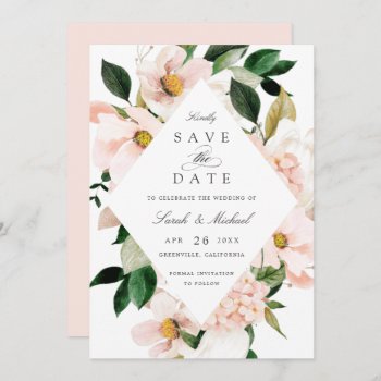 Floral Blush Magnolia Hydrangea Elegant Save Date Invitation by HannahMaria at Zazzle
