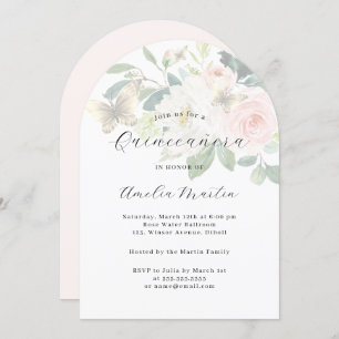 Floral Blush Modern Arch Quinceanera Invitation