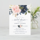 Floral Blush Navy Elegant Bridal Shower Invitation (Standing Front)
